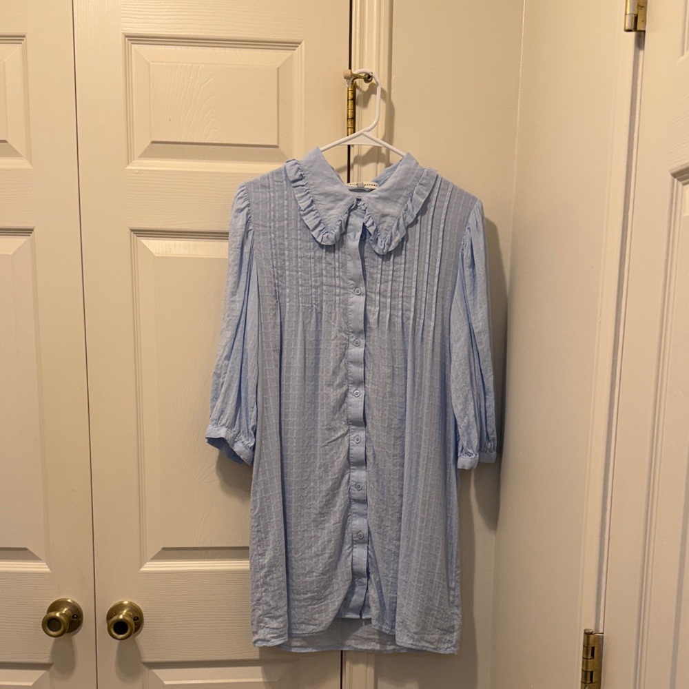 English Factory Light Blue Button-Front Pintuck Dress